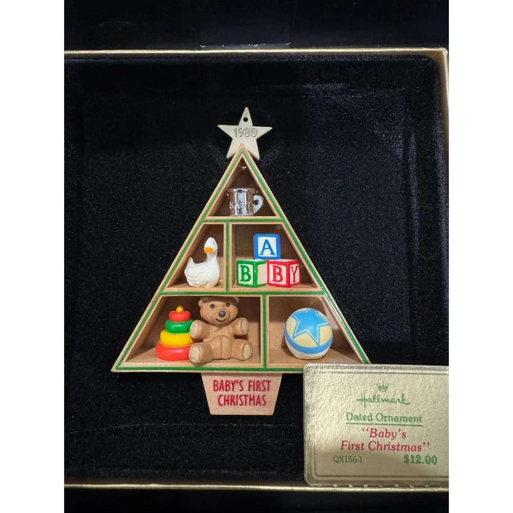 Hallmark 1980 Babys First Christmas Tree Shadow Box Vintage Ornament QX156-1